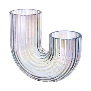 Sculptural glass vase in iridescent finish