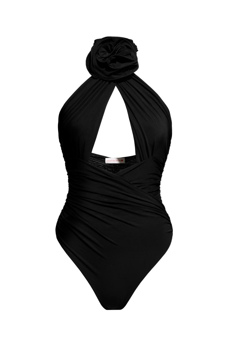 Rose-Appliquéd Bodysuit With Cutout Detail