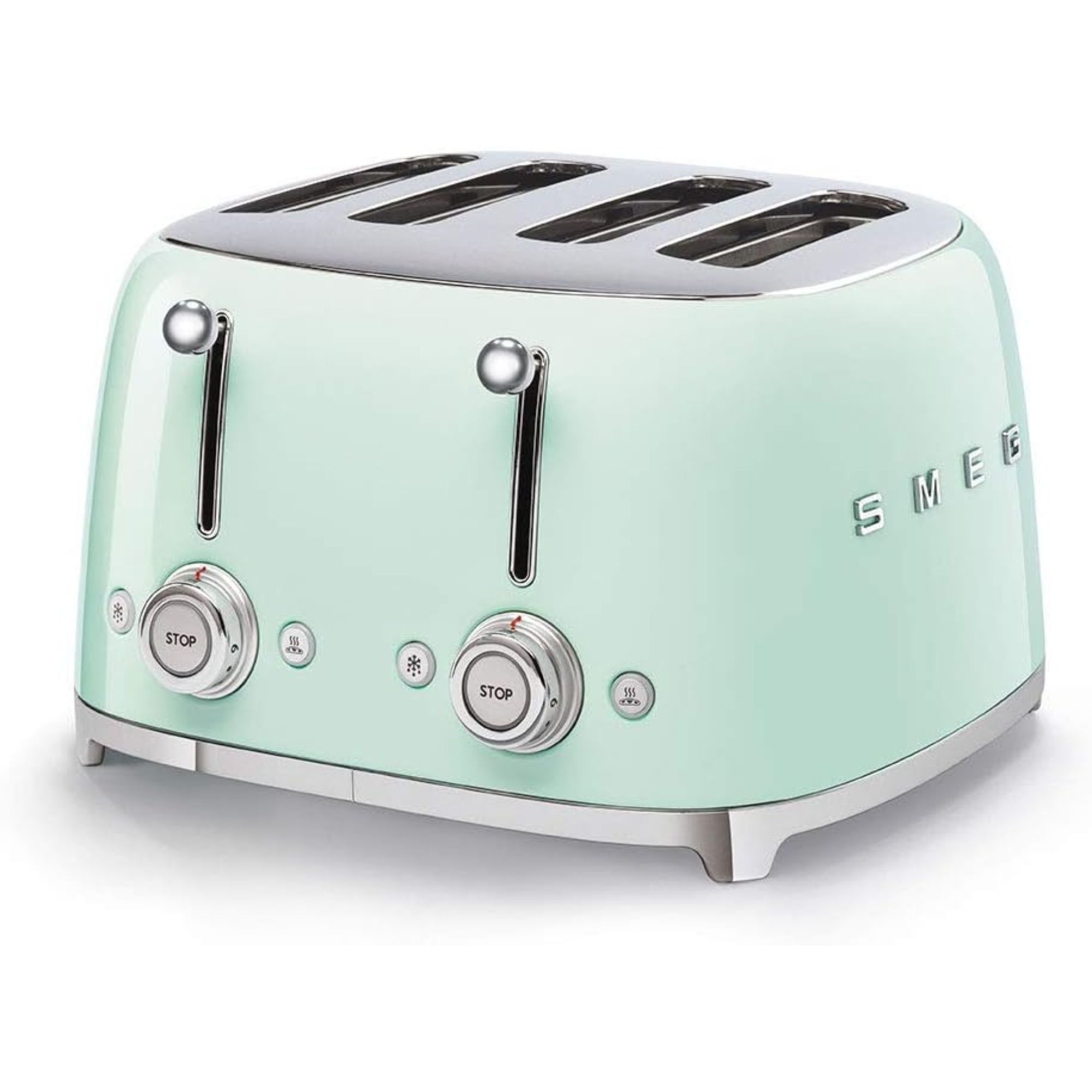 Smeg 50's Style Retro Aesthetic 4 Slice Toaster 6 Presets Extra Wide Slots Pastel Green
