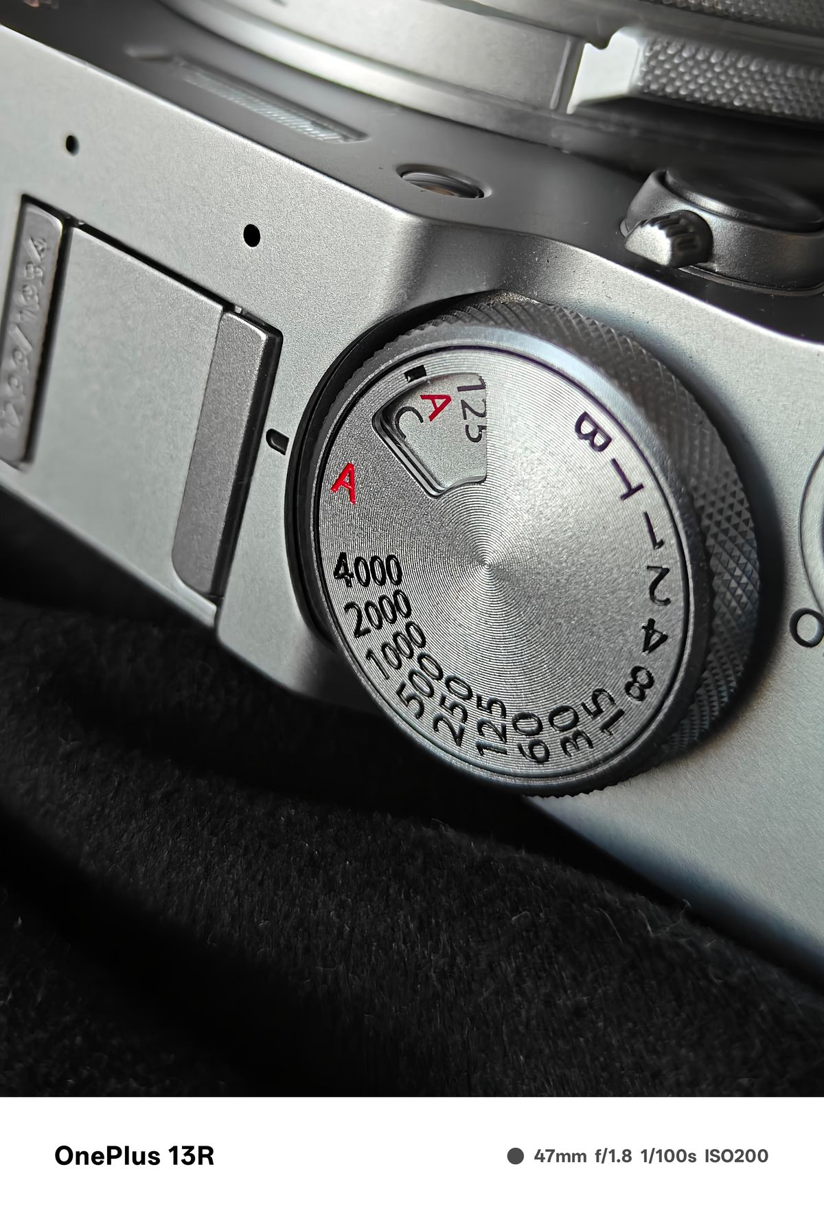 Close up of the shutter speed dial on a Fujifilm X100VI camera