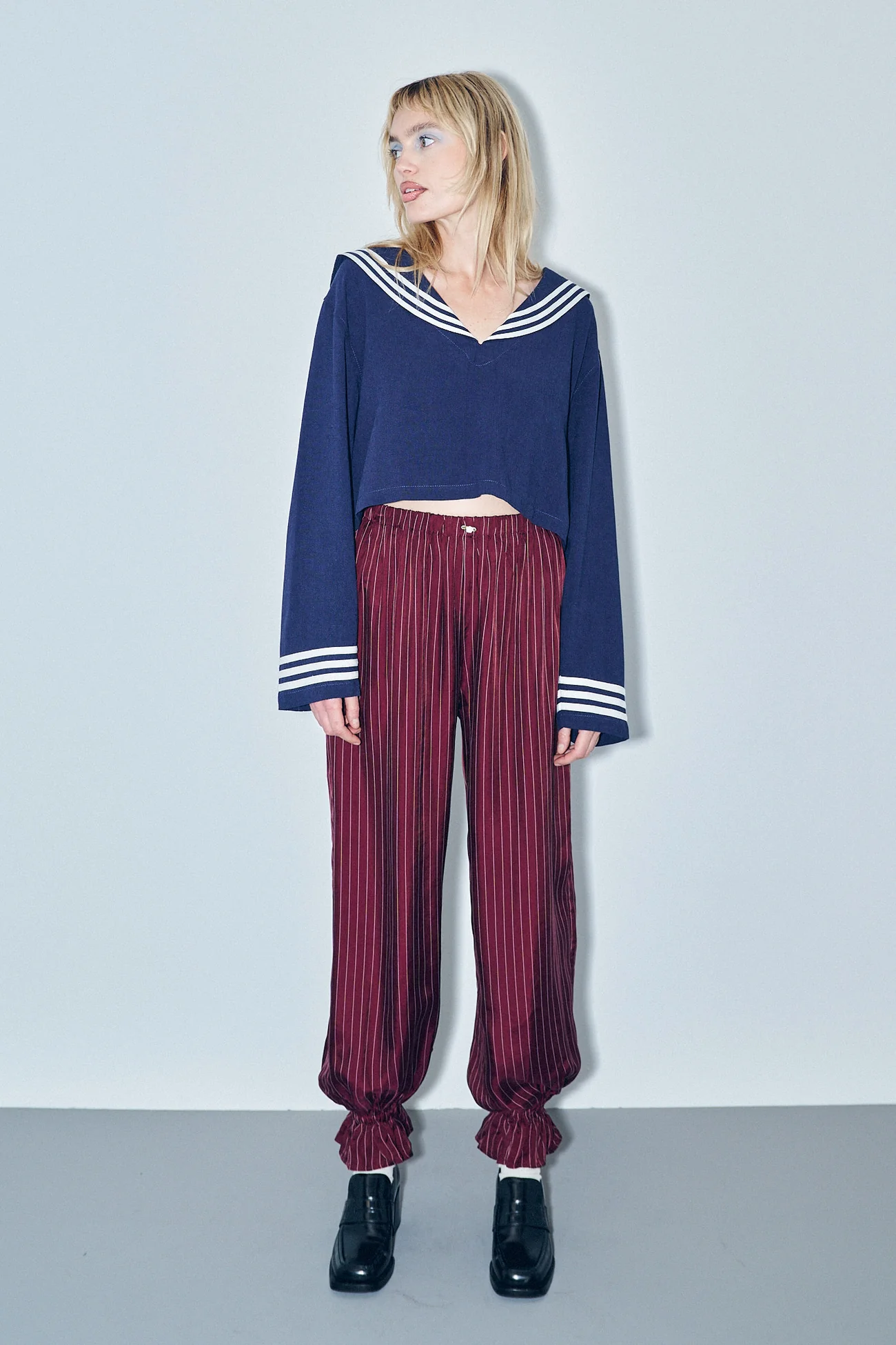 Fashion Brand Company, Long Bloomers Tencel Stripe Maroon