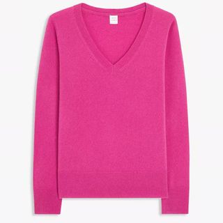 pink V-neck cashmere sweater