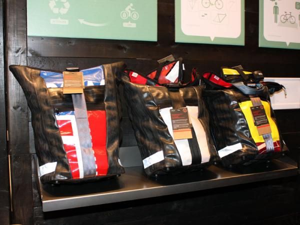 Bontrager's new range of panniers is built with recycled inner tubes and old event banners. They're waterproof, environmentally friendly and given the nature of the materials used, each one is slightly different.