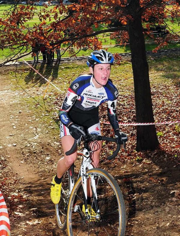 Rebecca Wellons (Ridley) climbing out of the saddle.