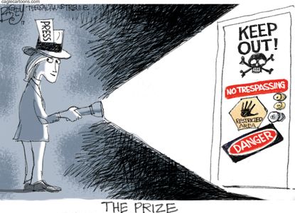 Editorial Cartoon U.S. Pulitzer prize press media investigation top secret