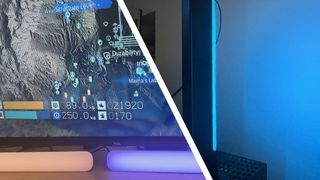 WiZ Gradient Light Bars under TV and shining on wall