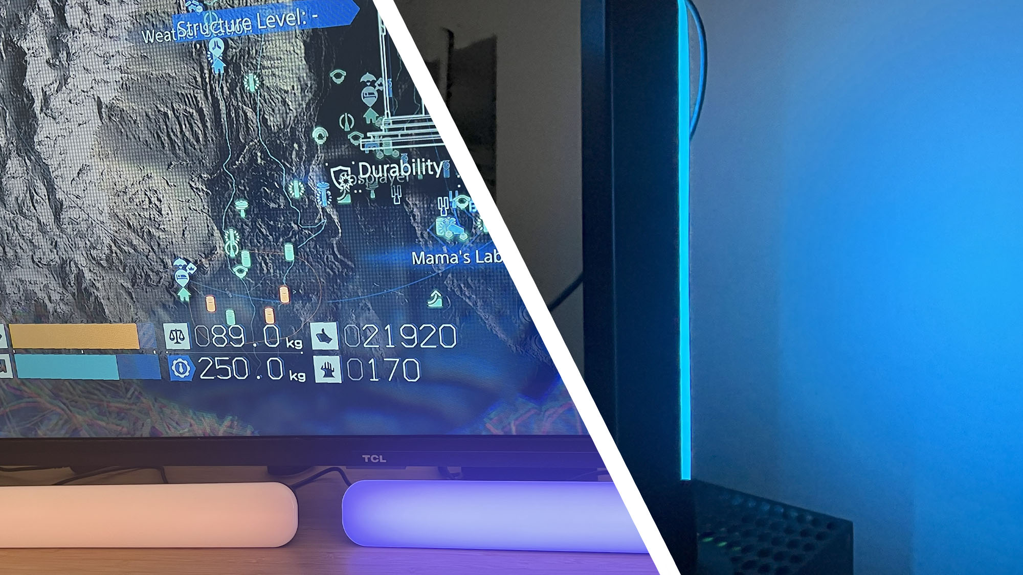 WiZ Gradient Light Bars under TV and shining on wall