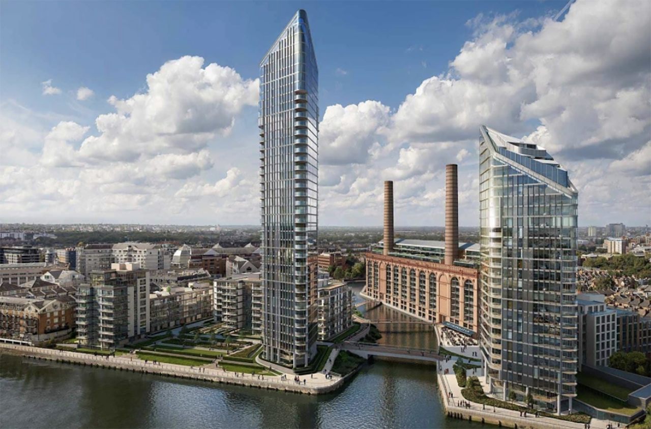 render of aerial showing Powerhouse, Chelsea Waterfront