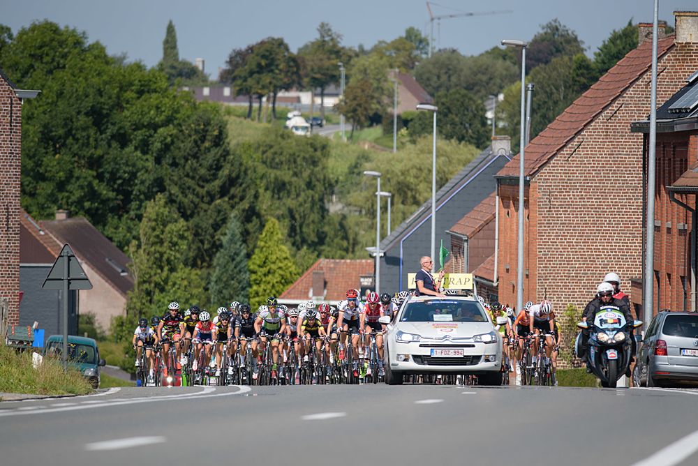 Race neutralised as they approach the second GPM of the day at the 108 km Stage 2 of the Lotto Belgium Tour 2016