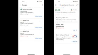 Screenshots of the Google Opinion Rewards app.