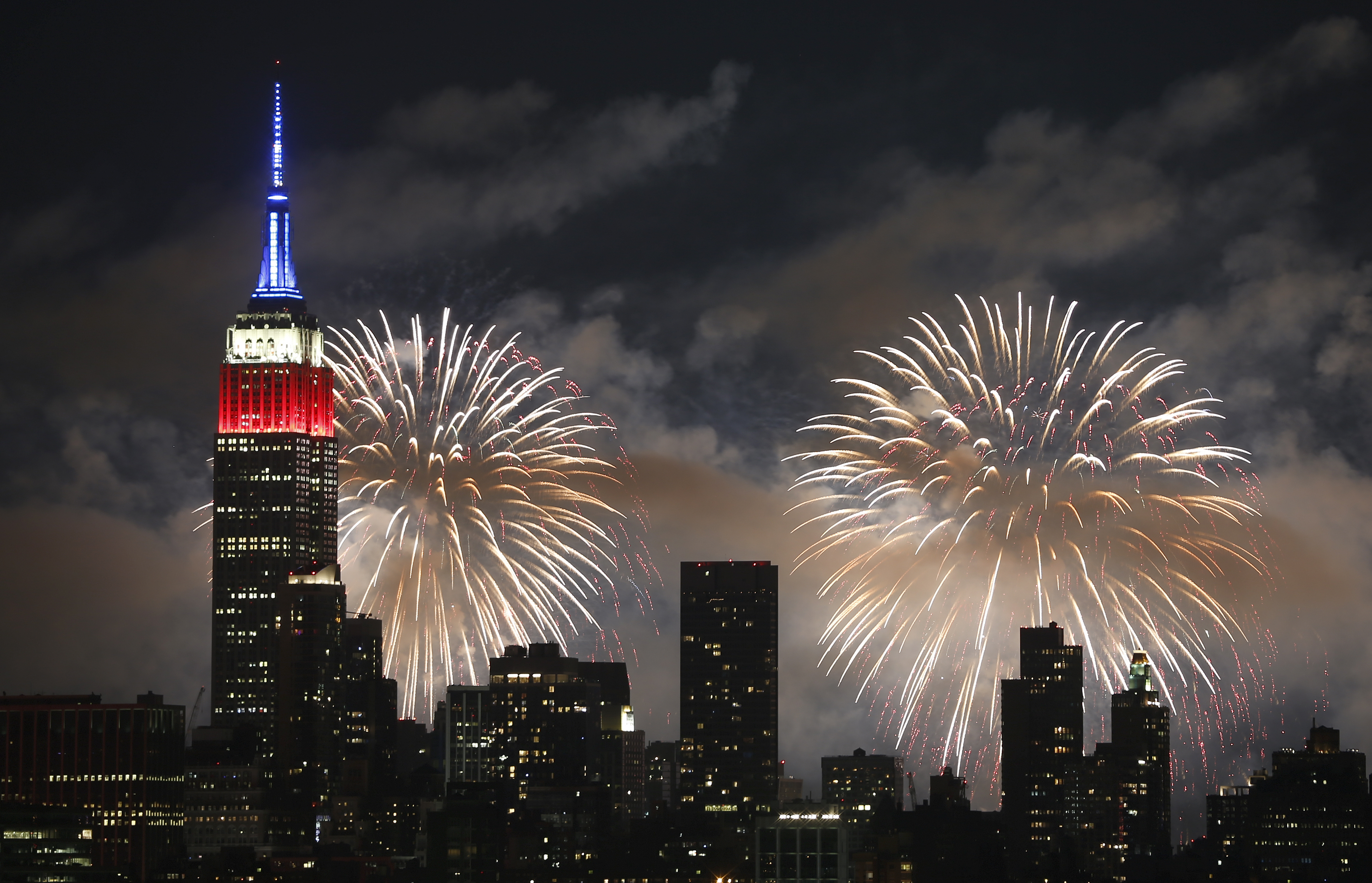 The Macy's fireworks show lights up the sky over New York City on July 4, 2017, as seen from Union City, NJ. (Photo by Gary Hershorn/Getty Images)