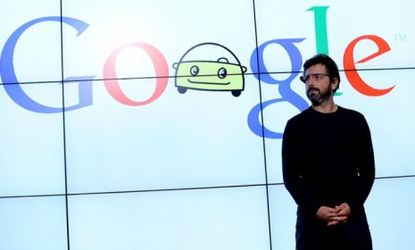 Google co-founder Sergey Brin during a news conference on Sept. 25: The search giant has passed Microsoft to become the second most valuable tech company in the world.