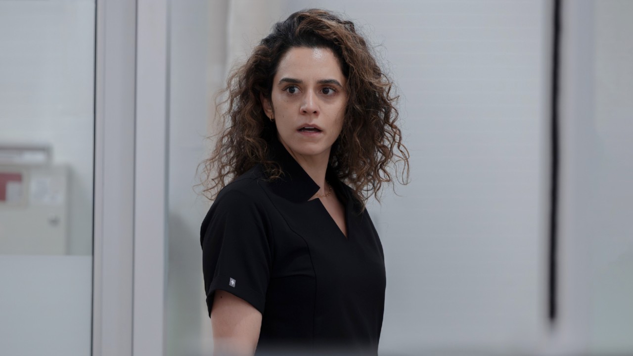 Sepideh Moafi as Al-Hashimi looking shocked on The Pitt.