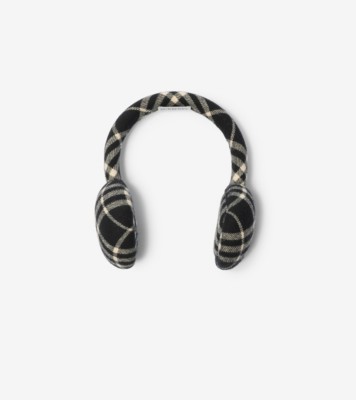 wallpaper stocking filler gifts Check Wool Cashmere Earmuffs in Black/calico Beige Burberry