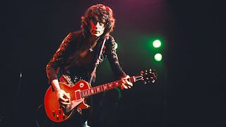 Jimmy Page performs live on stage playing a Gibson Les Paul guitar during a concert by English rock band Led Zeppelin on the third of three nights at Madison Square Garden, New York City on 29th July 1973. The concert movie 'The Song Remains the Same' was filmed over the three nights from 27th to 29th July at the venue. 