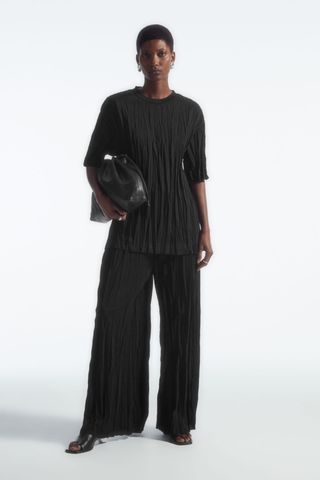 Crinkled Jersey Wide-Leg Trousers