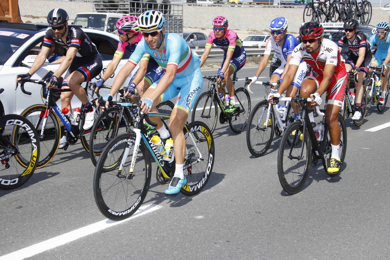 Vincenzo Nibali (Astana) in the opening kilometres of the Dubai Tour.