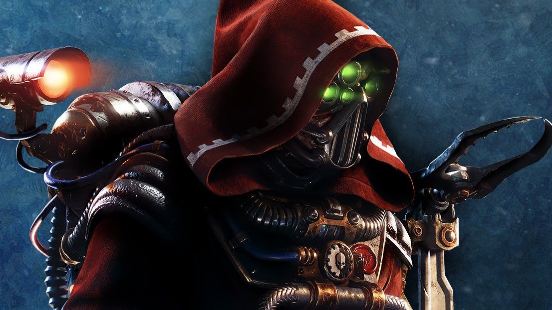 A tech priest in Warhammer 40,000: Darktide.