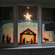 advent window with nativity scene