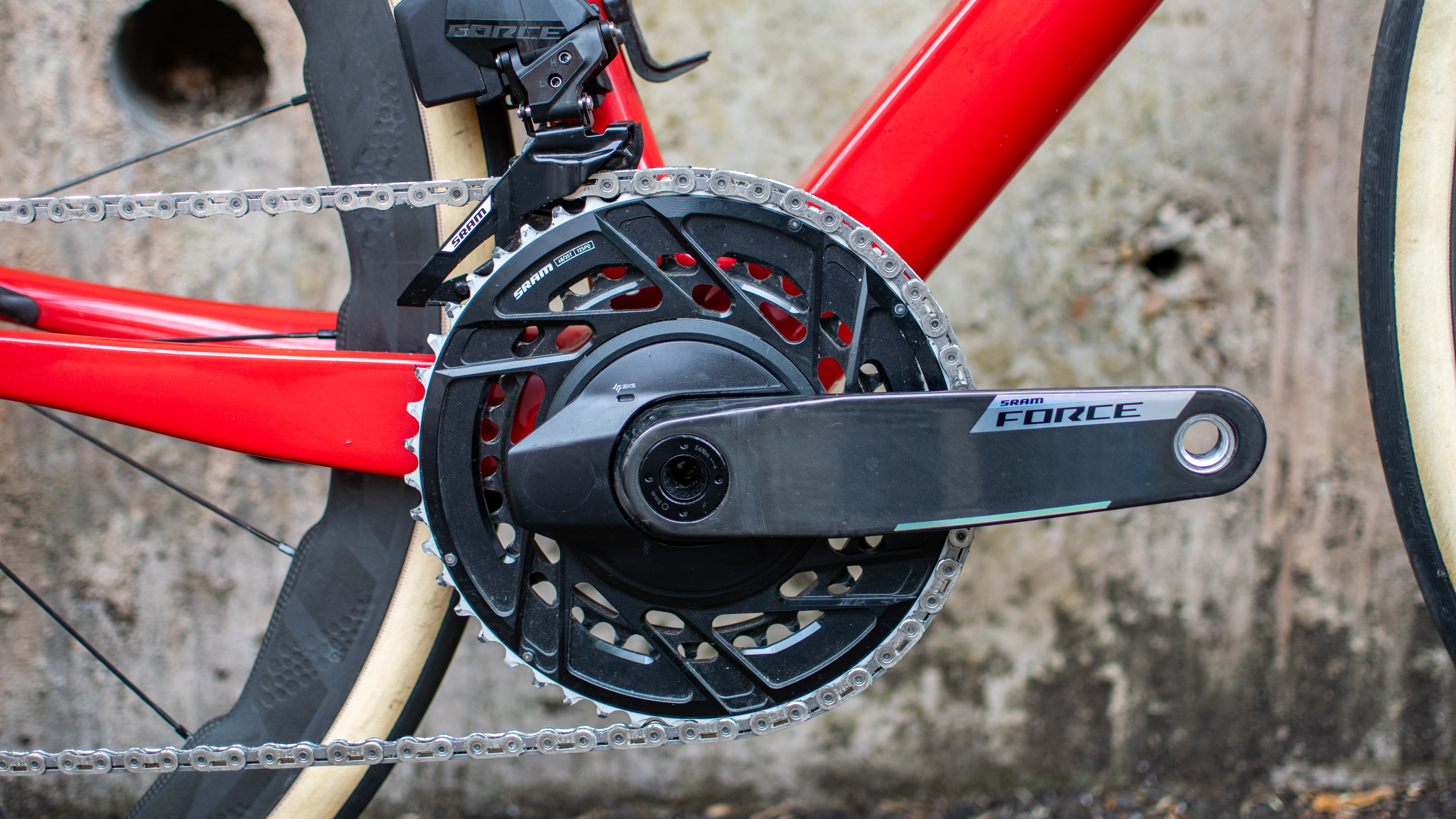 A SRAM Force AXS chainset 