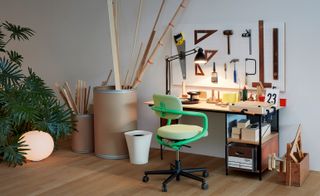 Workshop desk with green chair