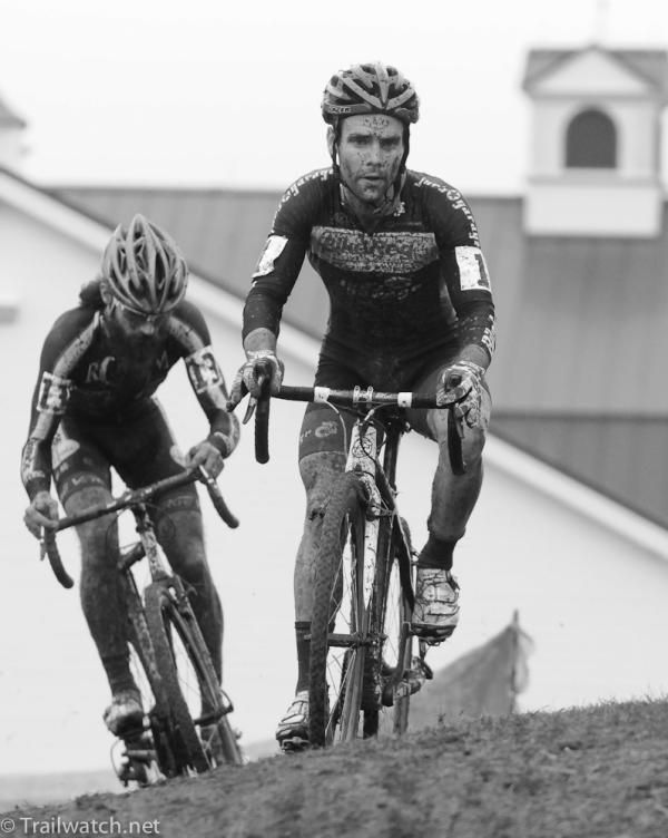 Justin Lindine (Bikereg.com) leading Dan Timmerman on the last lap