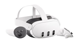 Gaming trends for 2024; a white VR headset with two controllers