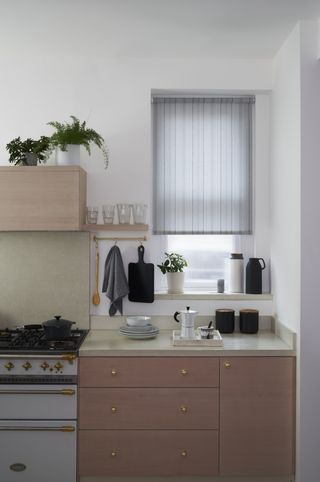 Roller blinds in a small kitchen