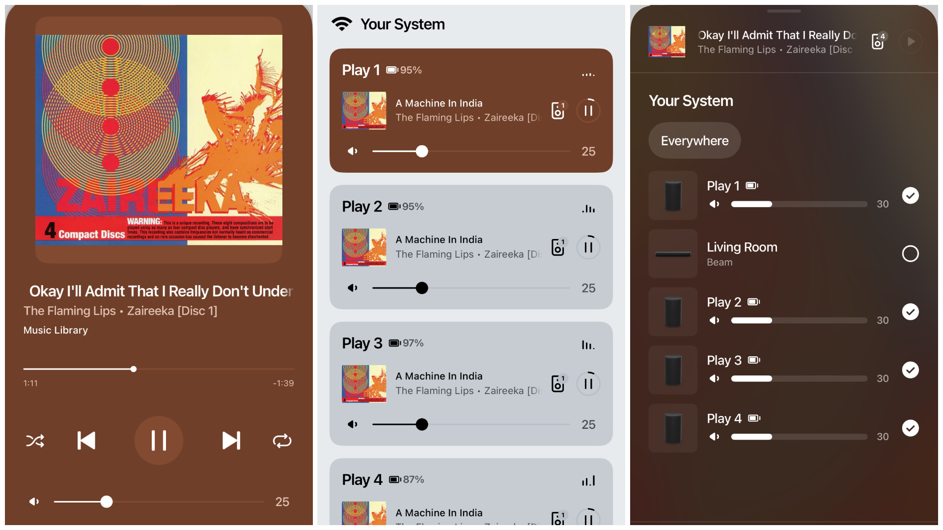 A collage made up of three Sonos app screens