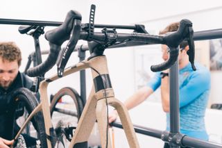 A close up of a brown gravel bike