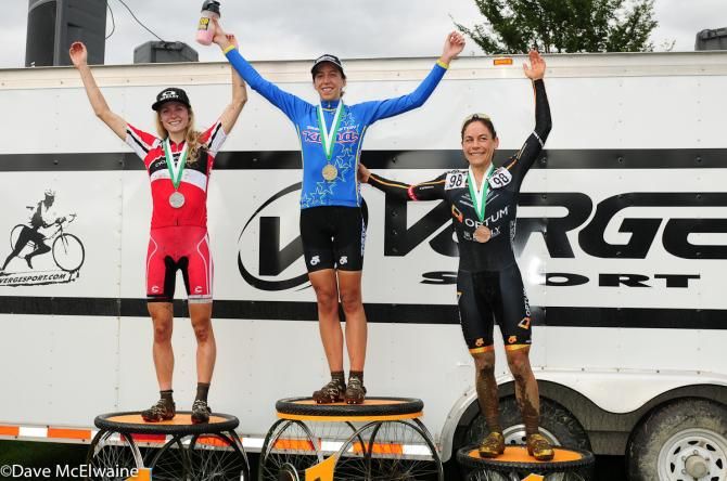Women's Podium (L to R): Maghalie Rochette (Cyclocrossworld.com) 2nd, Helen Wyman (Kona Factory Racing) 1st, Crystal Anthony (Optum Pro Cycling) 3rd
