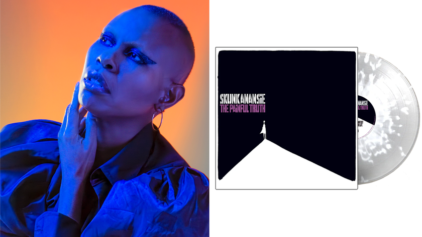 Skunk Anansie vocalist Skin in 2025, next to a vinyl copy of new album The Painful Truth