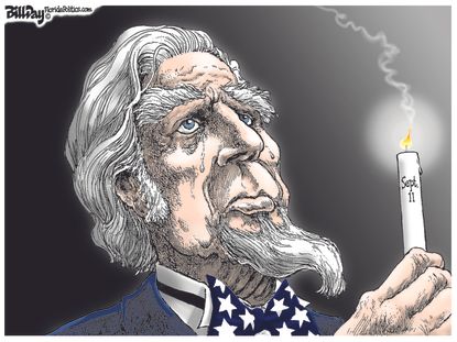 Editorial cartoon U.S. September 11 9-11 Uncle Sam candle remembrance