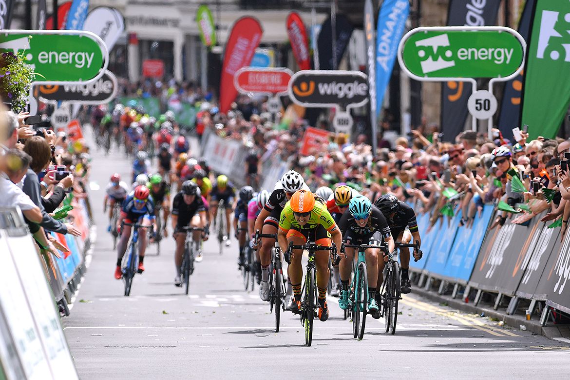 The final sprint on stage 3 of the Ovo Energy Women's Tour