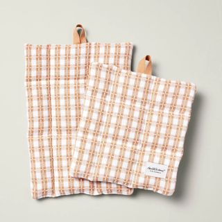 2pc Textured Gingham Potholder Set Blush