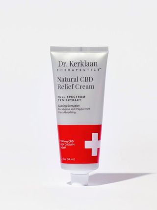 Dr. Kerklann's Natural Relief Cream with CBD extract in grey bottle with red label