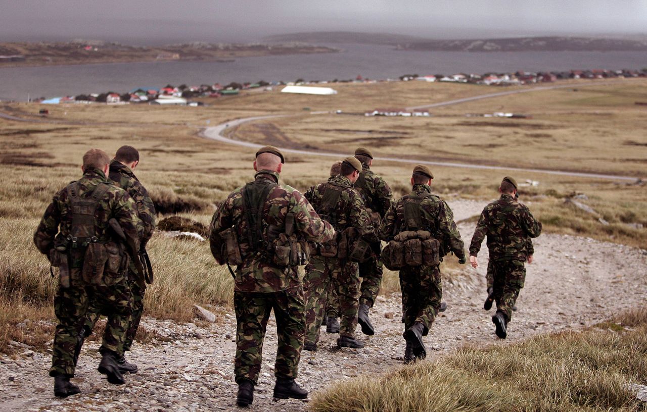 Soldiers on a training exercise in Stanley, Falkland Islands