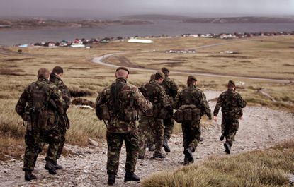Soldiers on a training exercise in Stanley, Falkland Islands