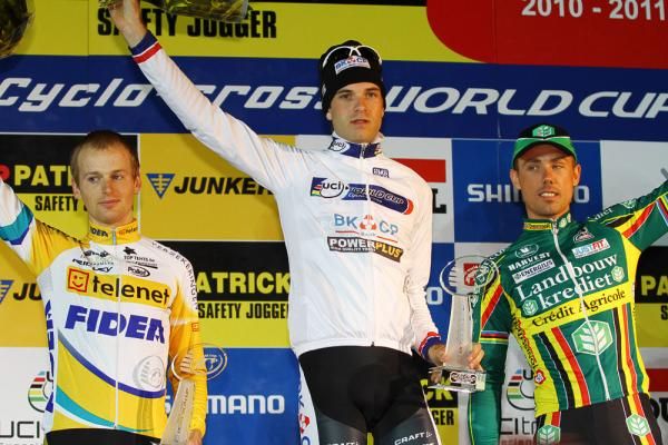 Niels Albert is presented as winner of the Cyclocross World Cup.