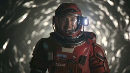 Grace laughing in his space suit in Project Hail Mary