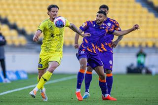 Action from Wellington Phoenix vs Perth Glory in the A-League, 2023