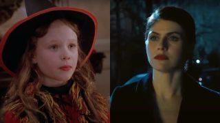 Side by side of Thora Birch in Hocus Pocus and Alexandra Daddario in Mayfair Witches