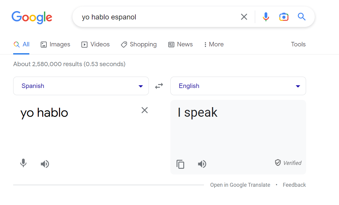 Google translating in Google Search