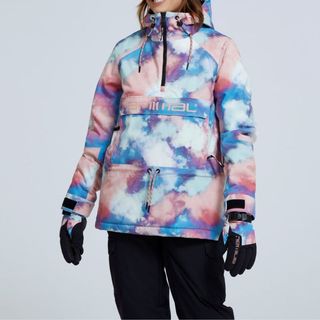 model wearing animal watercolour ski jacket