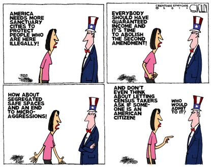 Political cartoon U.S. Uncle Sam liberals citizenship census question