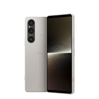 A front and back view of a Sony Xperia 1 V phone on a white background