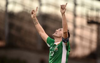 Robbie Keane celebrates after scoring for the Republic of Ireland against Oman in August 2016.