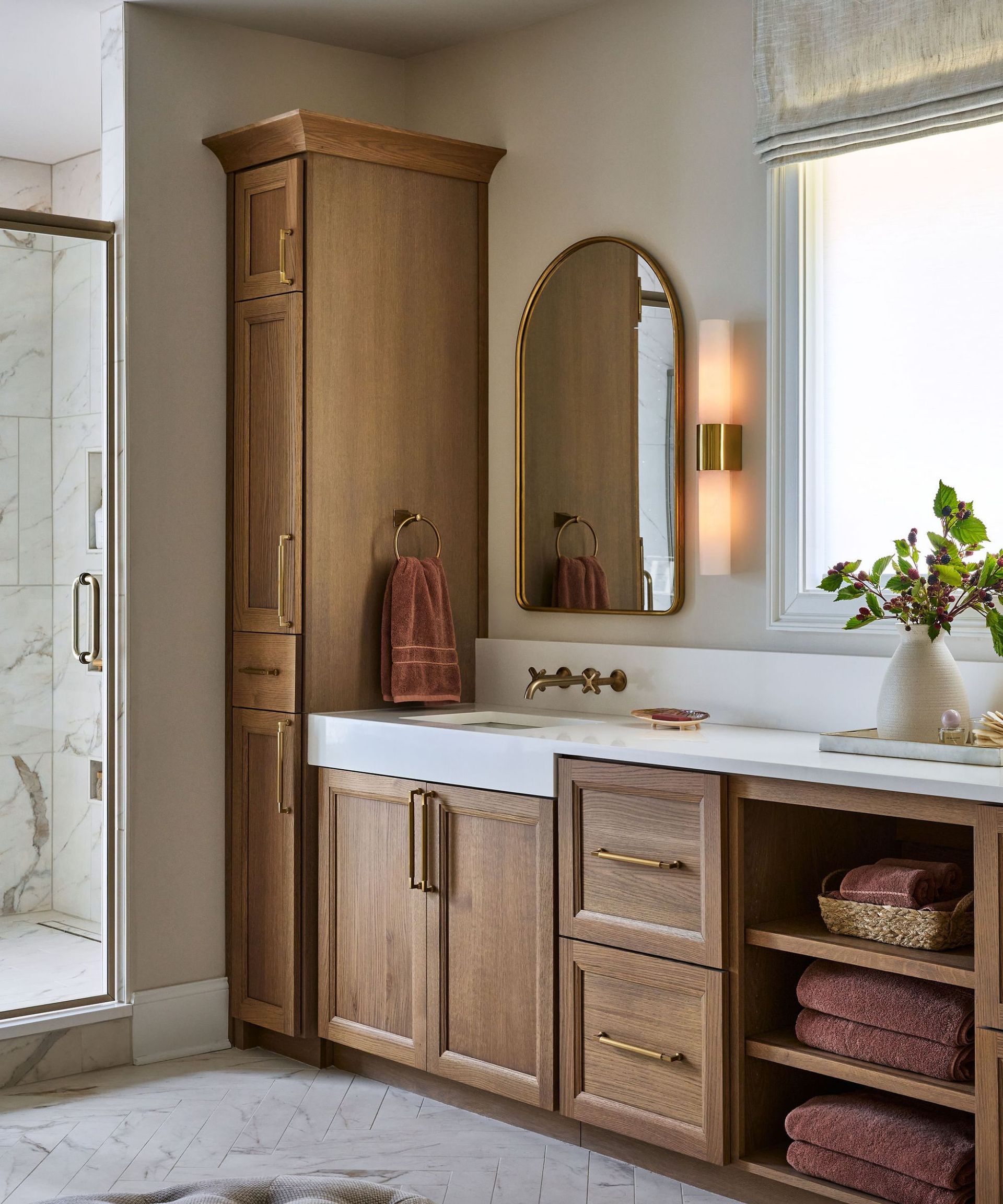 A white and wood bathroom