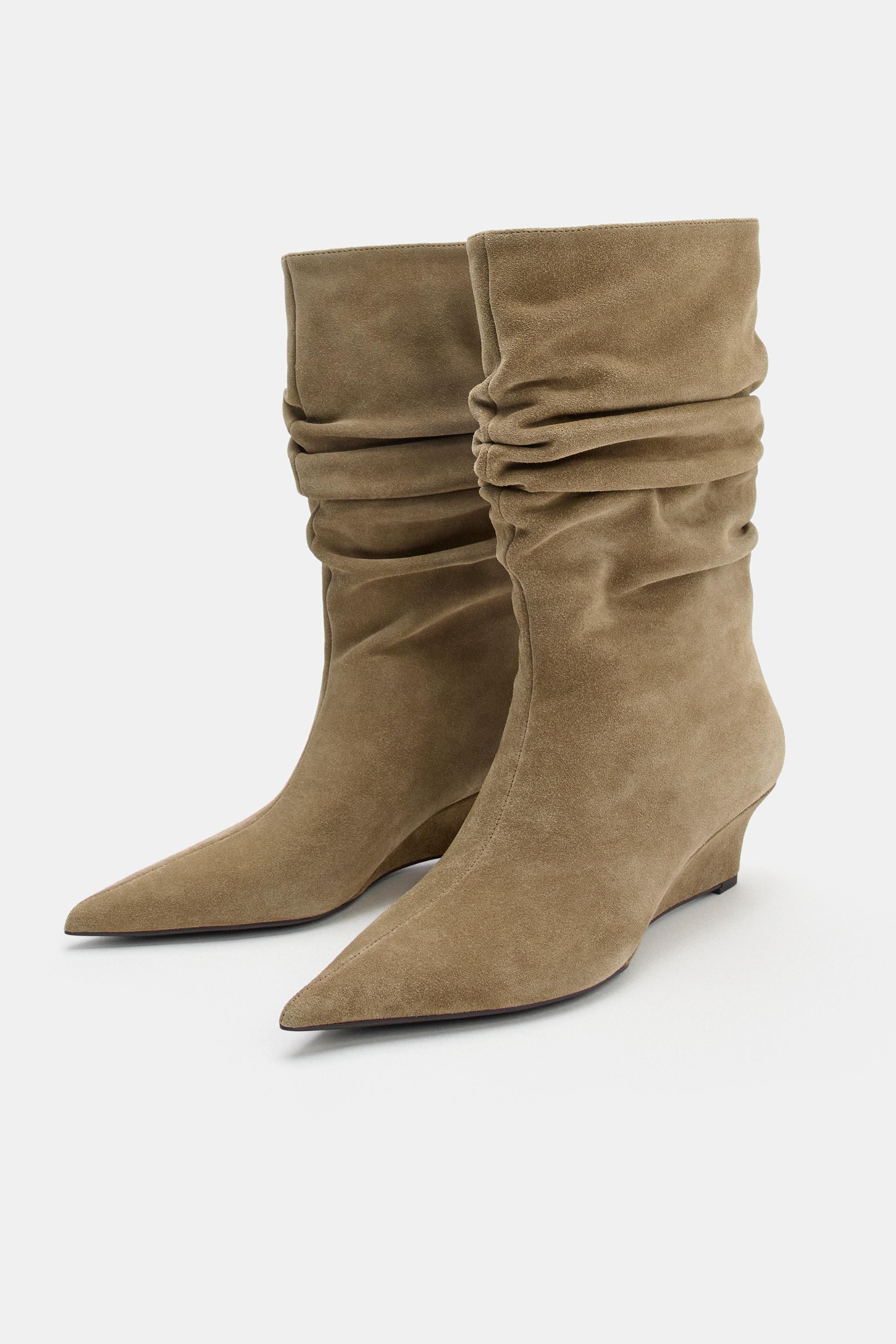 Suede Wedge Ankle Boots - Camel Brown - 5