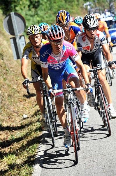 Damiano Cunego (Lampre) leads the breakaway.